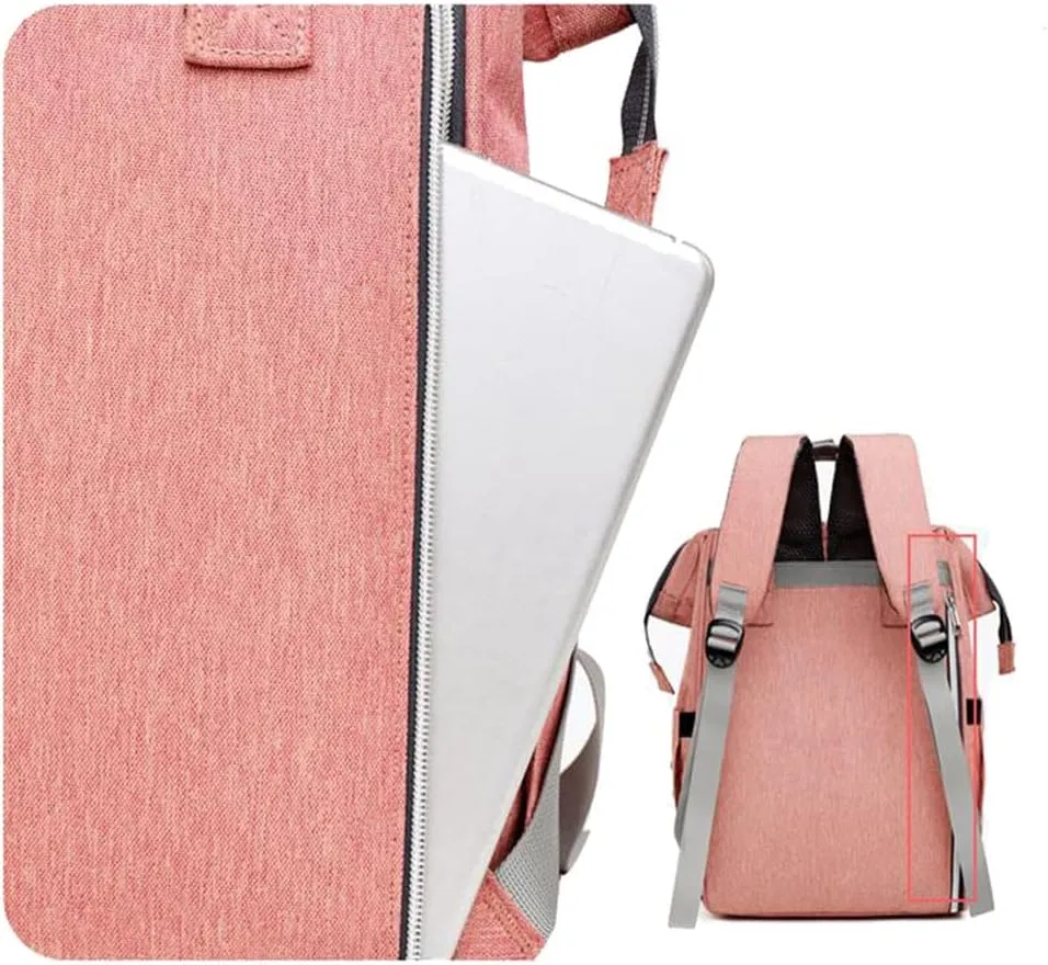 Diaper Backpack Large Diaper Bag Portable Nappy Bag Travel Baby Bag With USB Charging Port (Pink)
