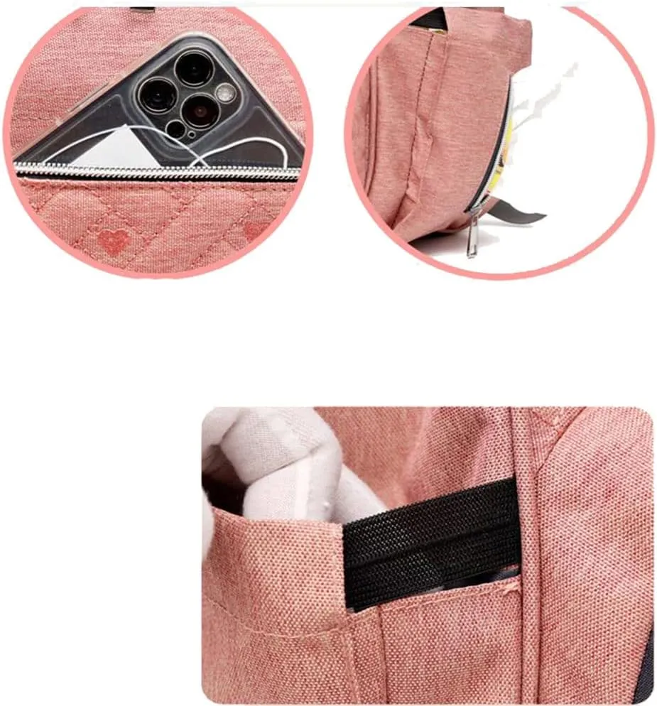 Diaper Backpack Large Diaper Bag Portable Nappy Bag Travel Baby Bag With USB Charging Port (Pink)