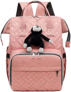 Diaper Backpack Large Diaper Bag Portable Nappy Bag Travel Baby Bag With USB Charging Port (Pink)