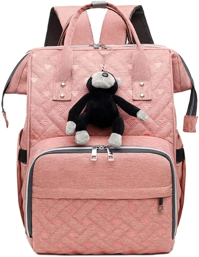 Diaper Backpack Large Diaper Bag Portable Nappy Bag Travel Baby Bag With USB Charging Port (Pink)