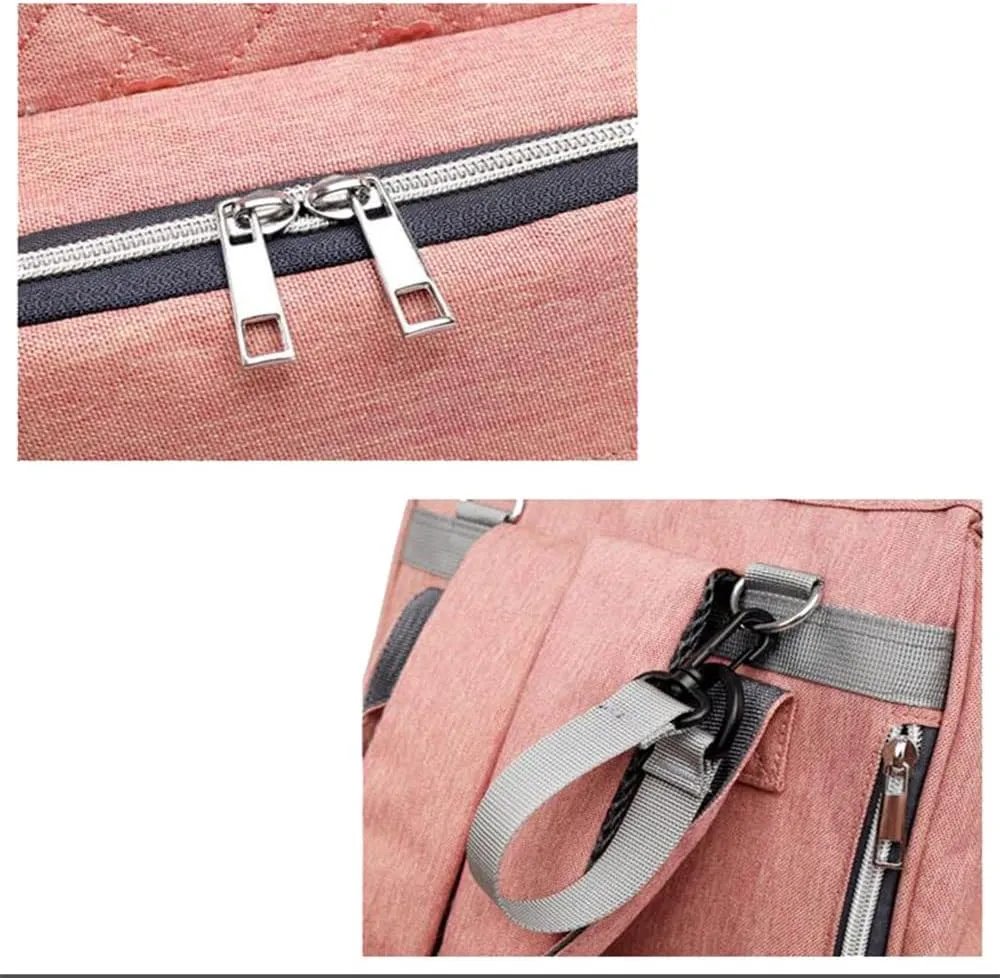 Diaper Backpack Large Diaper Bag Portable Nappy Bag Travel Baby Bag With USB Charging Port (Pink)