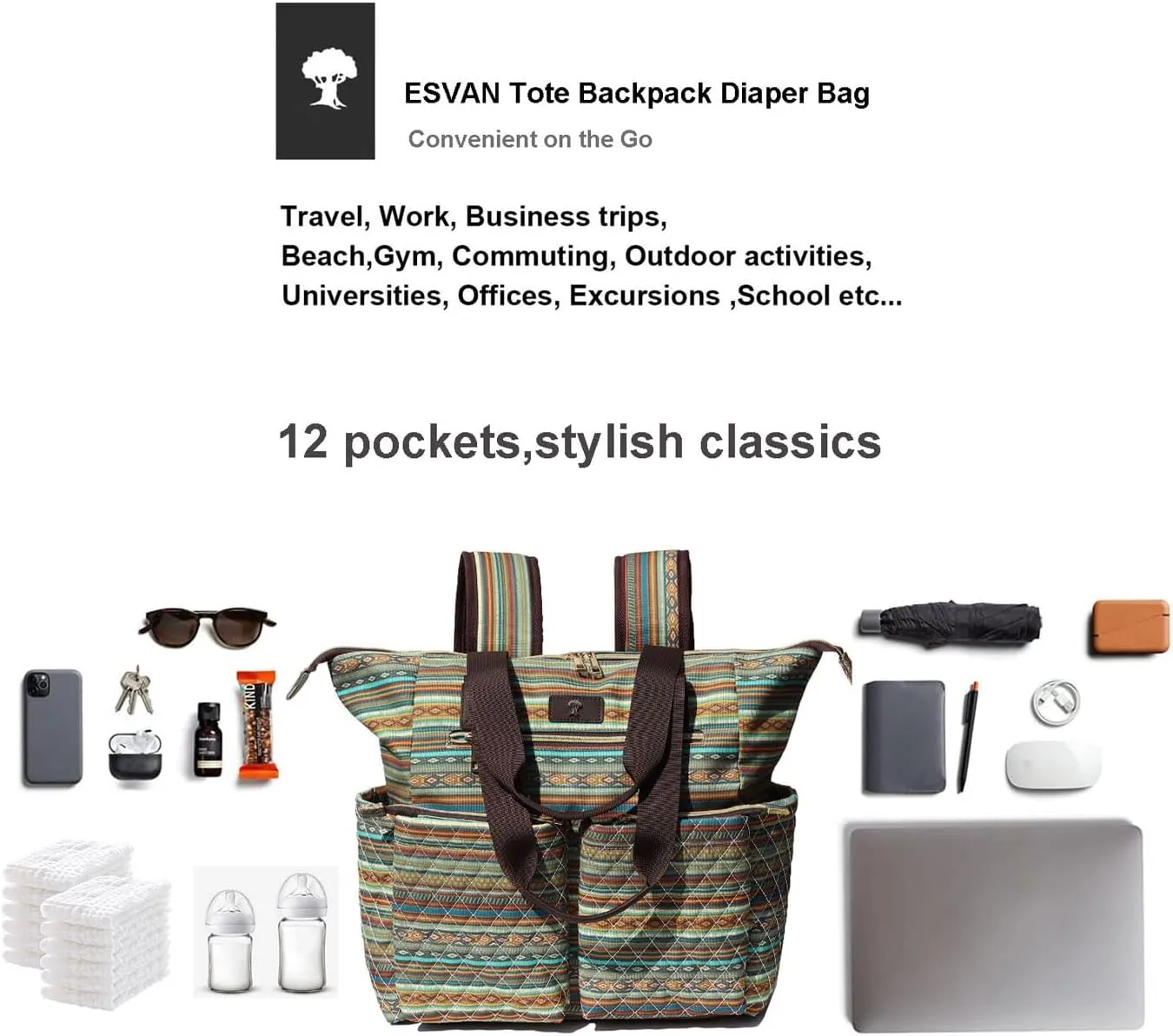 Diaper Tote Bag Totepack Backpack 2 in 1 for Women Multifunctional Large Capacity with Insulated Pockets Travel