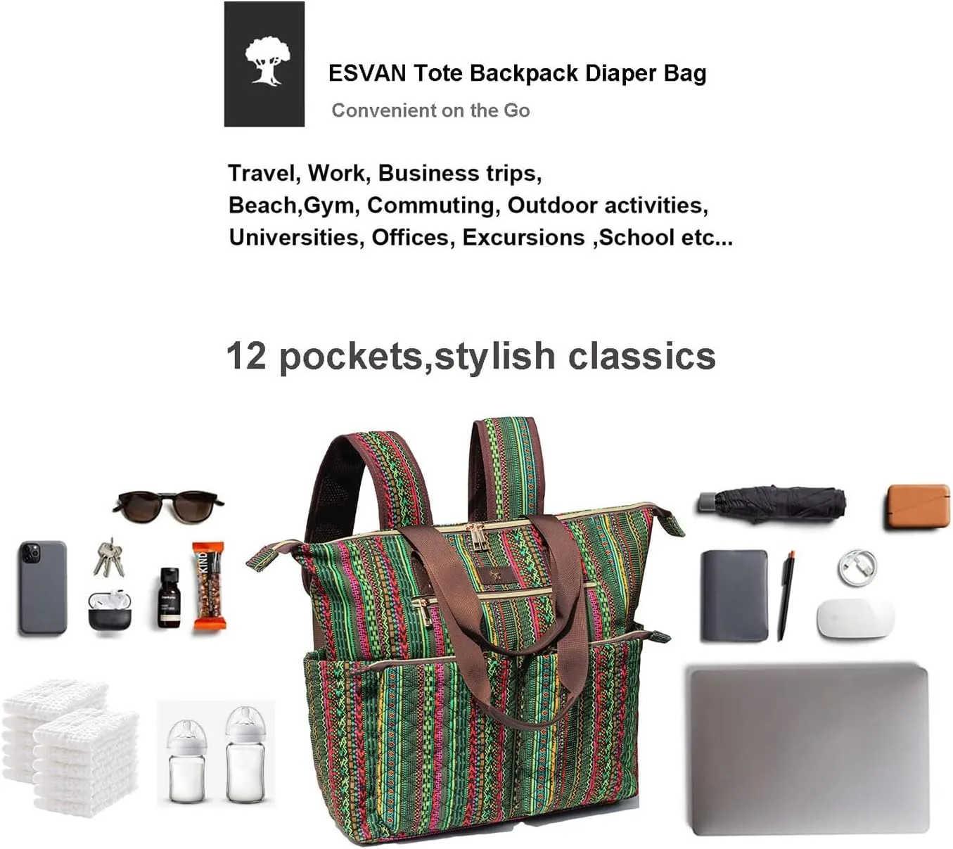 Diaper Tote Bag Totepack Backpack 2 in 1 for Women Multifunctional Large Capacity with Insulated Pockets Travel