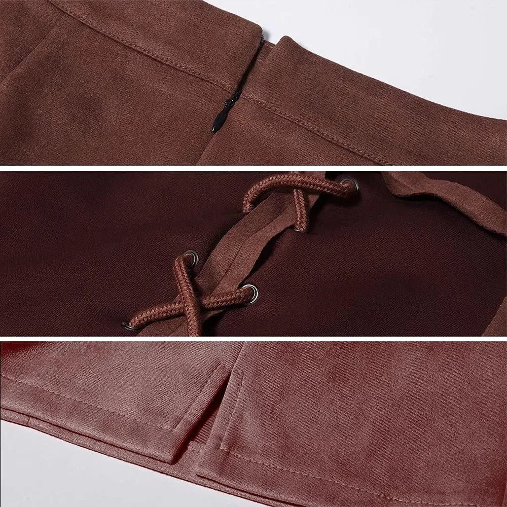 DIASHINY Womens Faux Suede Mini Skirt Above Knee Length Wrap A Line Winter Spring Fall