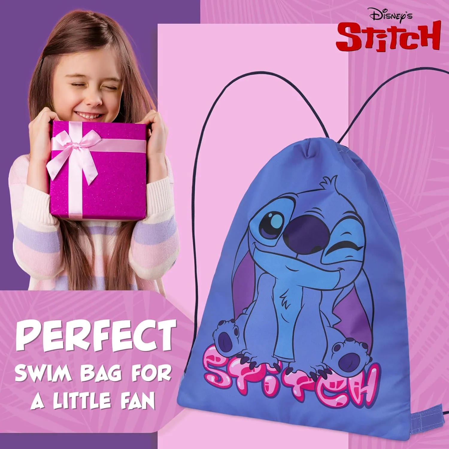 Disney Drawstring Bags, 11 x 14” Swimming Bag with Airflow Vent (Blue Stitch)