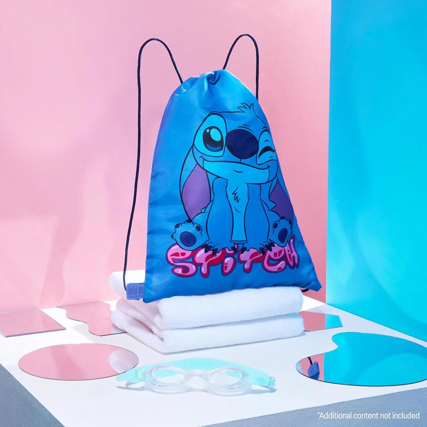 Disney Drawstring Bags, 11 x 14” Swimming Bag with Airflow Vent (Blue Stitch)