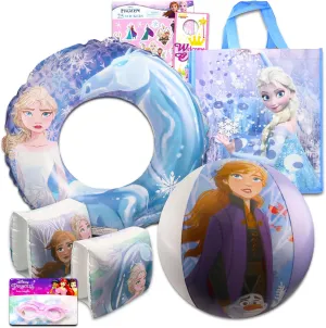 Disney Frozen Ultimate Beach Set - 6 Pc Disney Pool Toys Bundle with Frozen Beach Ball, Swim Ring, Goggles, and Tote Bag Plus Stickers and More (Frozen Gift Set)