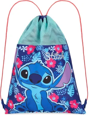 Disney Kids Drawstring Bags - Swimming Bag, School PE Bag (Blue Stitch)
