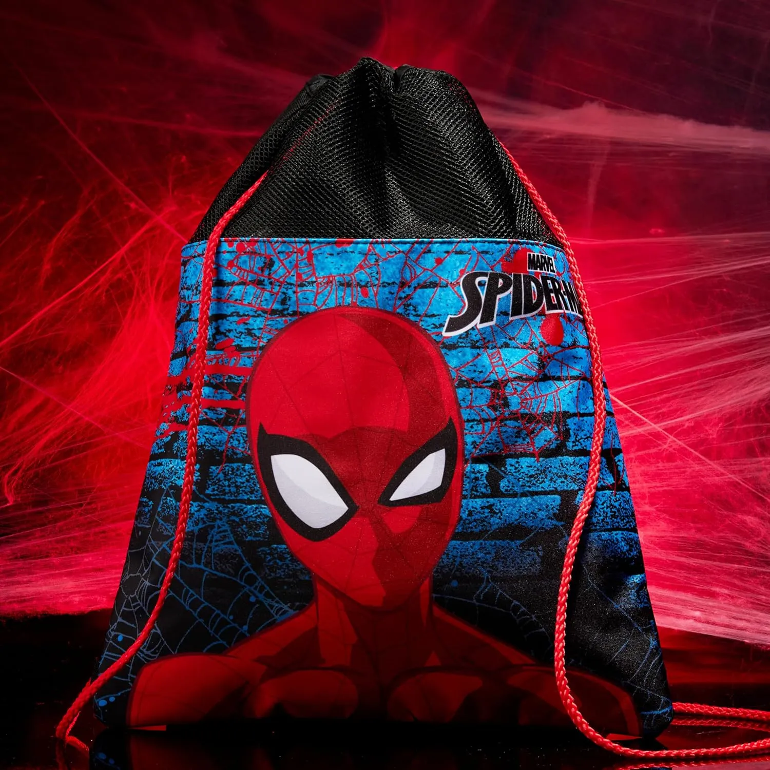 Disney Kids Drawstring Bags - Swimming Bag, School PE Bag (Red/Blue Spiderman)