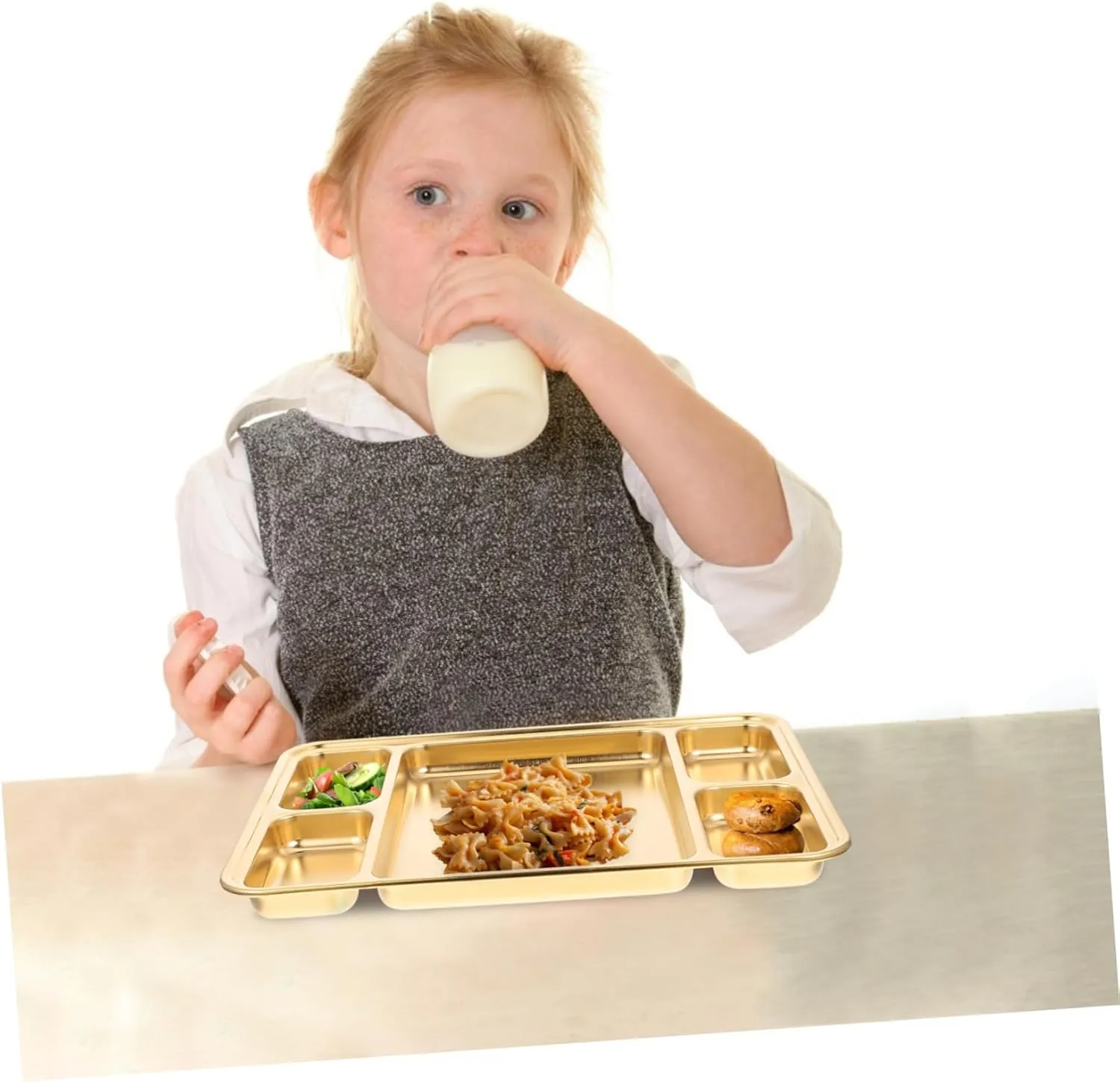 Divided Plate Stainless Steel Bariatric Plates and Bowls Golden Compartment for Food Easy Clean