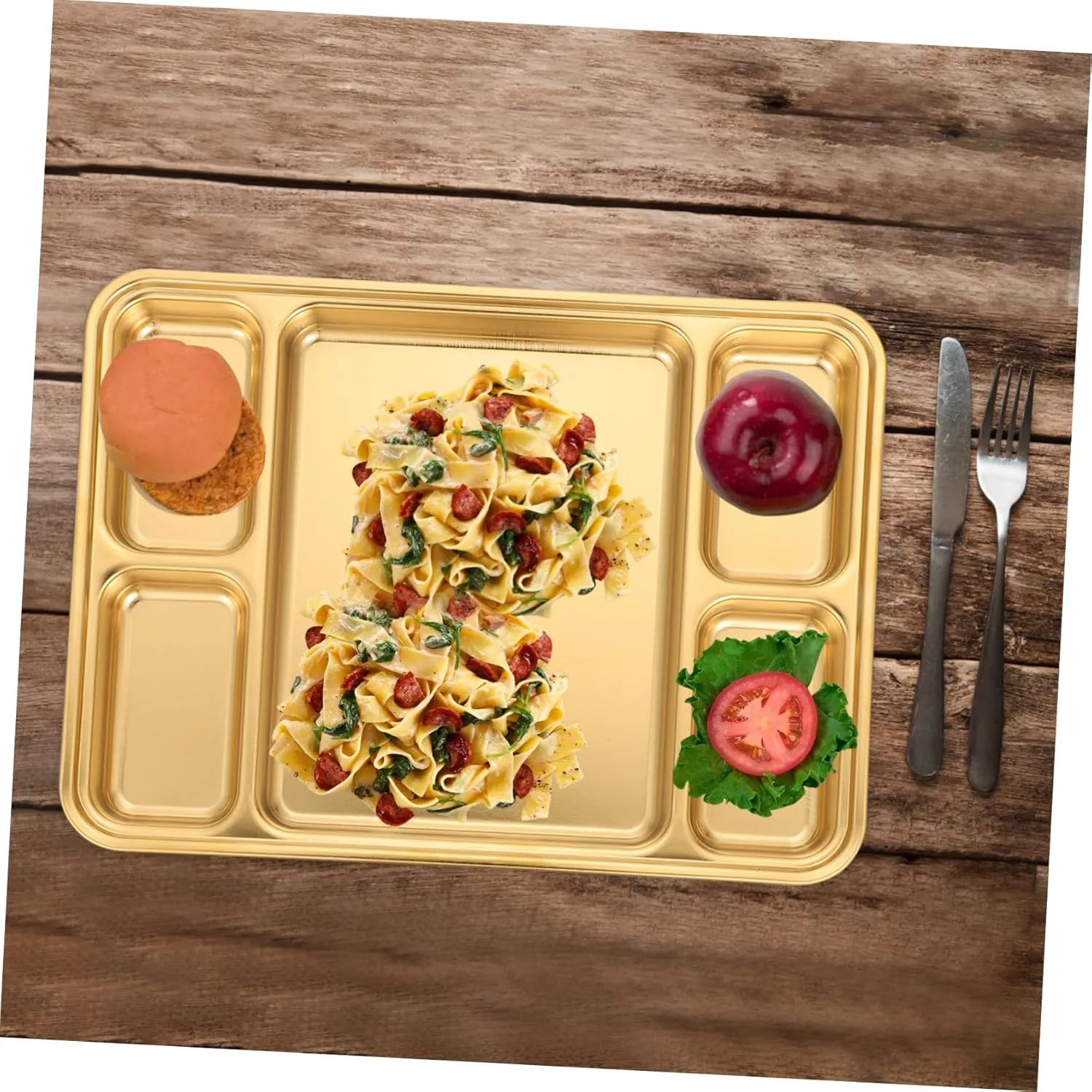 Divided Plate Stainless Steel Bariatric Plates and Bowls Golden Compartment for Food Easy Clean