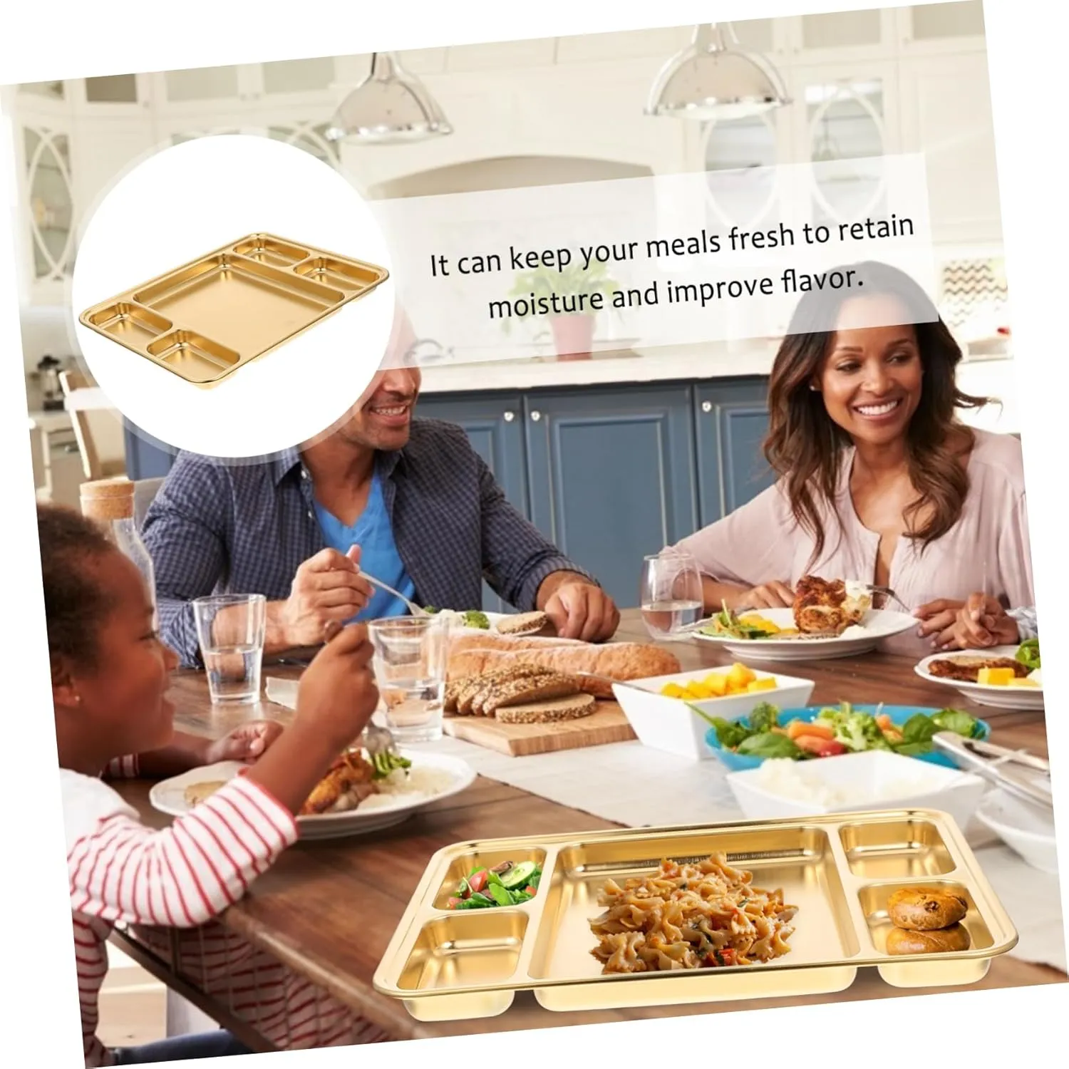 Divided Plate Stainless Steel Bariatric Plates and Bowls Golden Compartment for Food Easy Clean