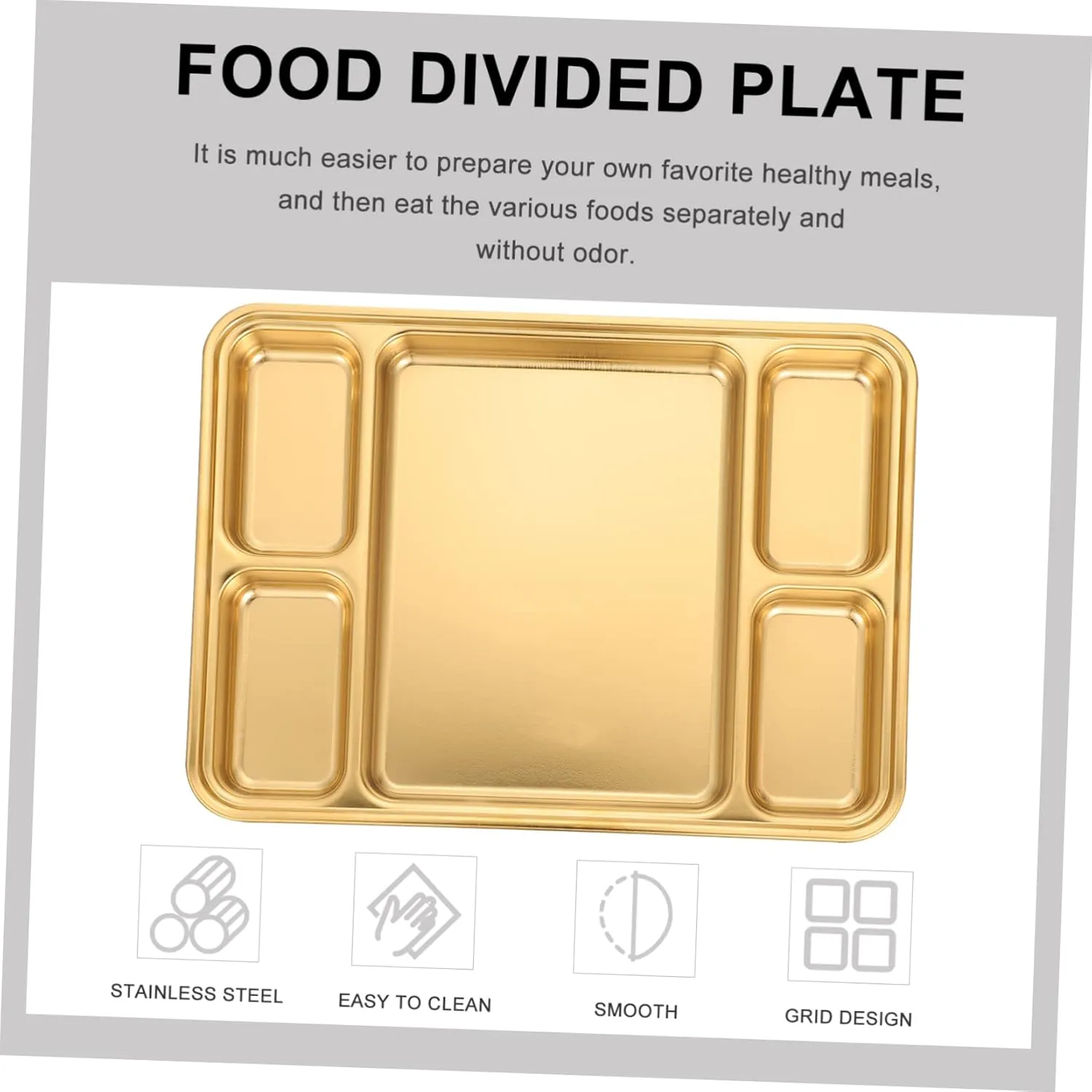 Divided Plate Stainless Steel Bariatric Plates and Bowls Golden Compartment for Food Easy Clean