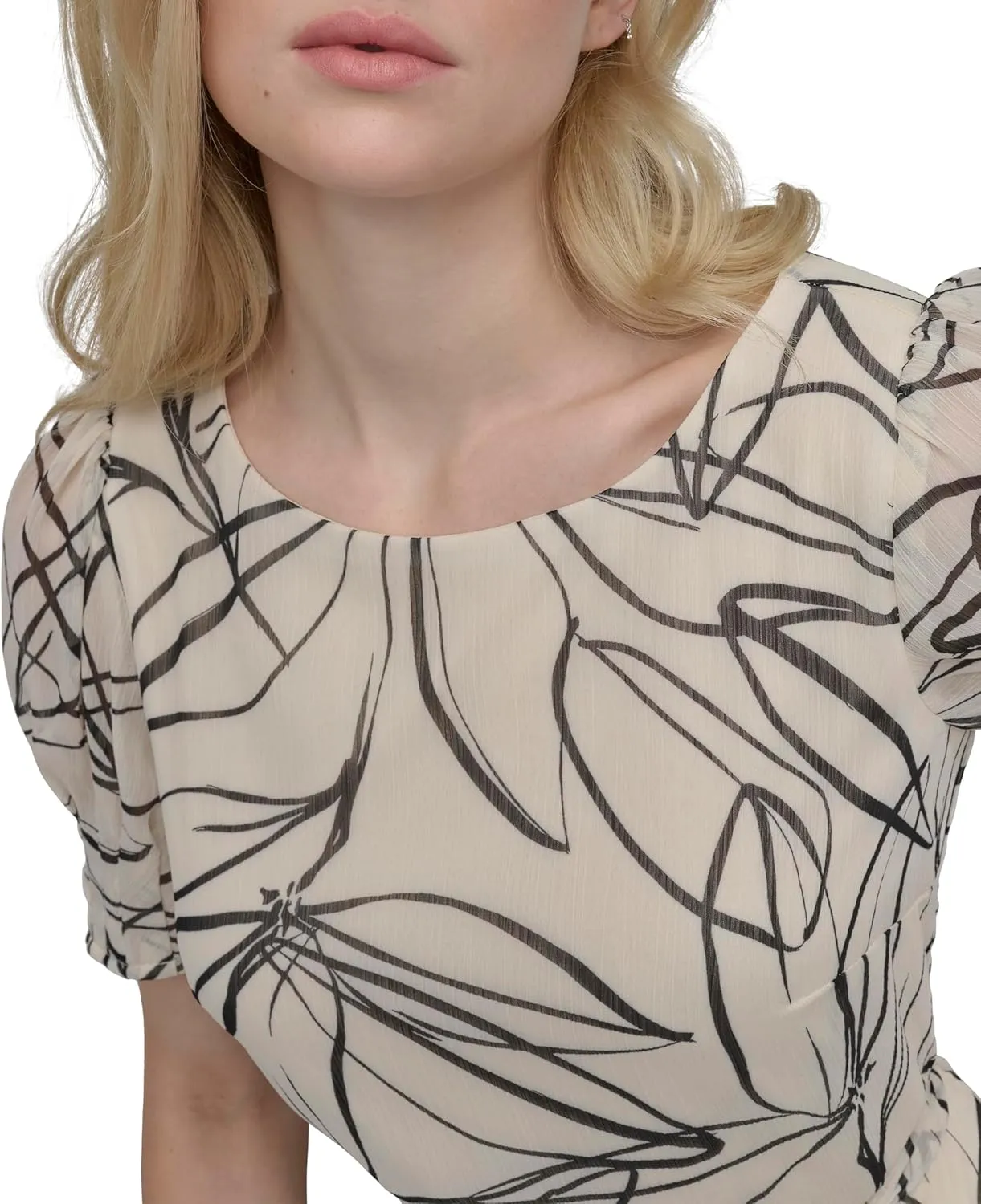 DKNY womens Short Sleeve Puff Sleeve Tie Waist Dress