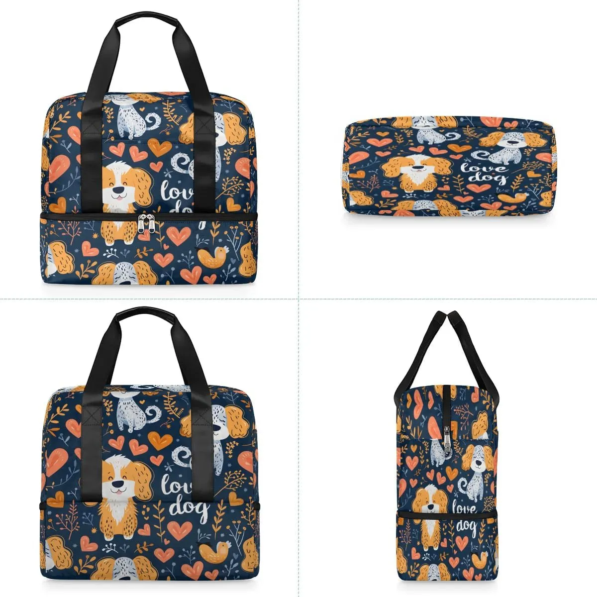 Dogs Love Heart Travel Duffel Bag Dry Wet Separated Sports Tote Travel Duffle Bag Gym Workout Bag Women Travel Duffel Bag for Women, Travel, Gym, Work