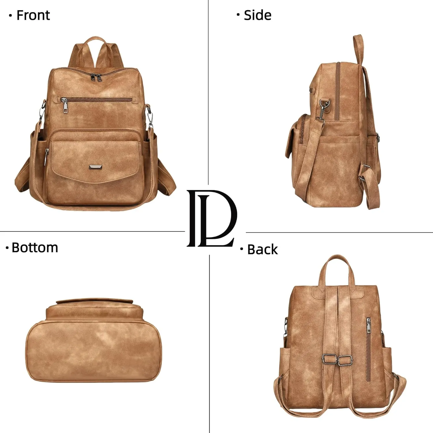 Dora & Liz Women's Leather Backpack Purse Fashion Travel Backpack Designer Convertible Shoulder Bag Work Handbag with Wristlet (Black)