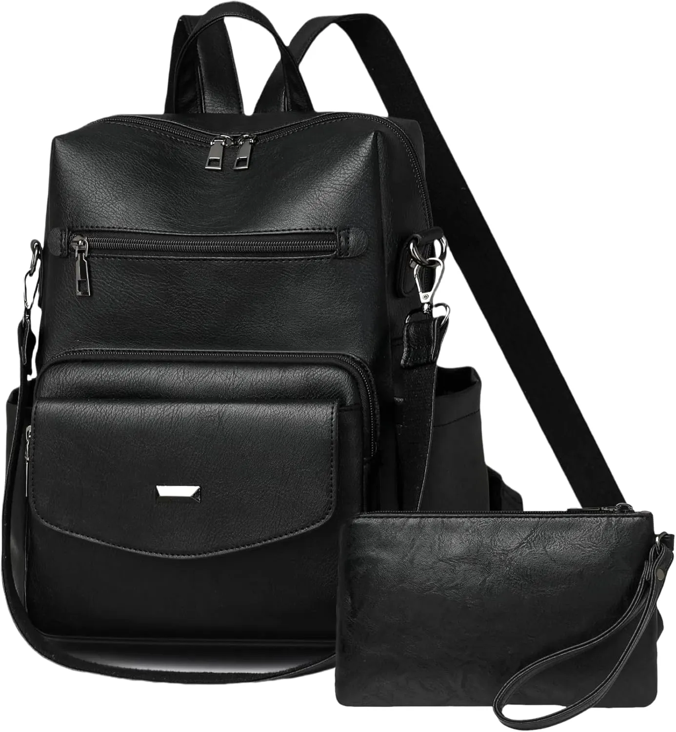 Dora & Liz Women's Leather Backpack Purse Fashion Travel Backpack Designer Convertible Shoulder Bag Work Handbag with Wristlet (Black)