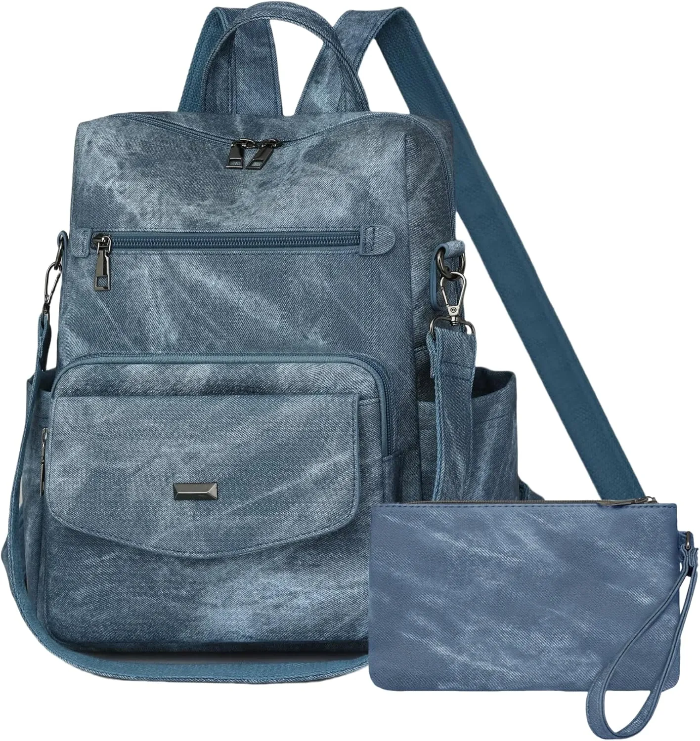 Dora & Liz Women's Leather Backpack Purse Fashion Travel Backpack Designer Convertible Shoulder Bag Work Handbag with Wristlet (Blue)