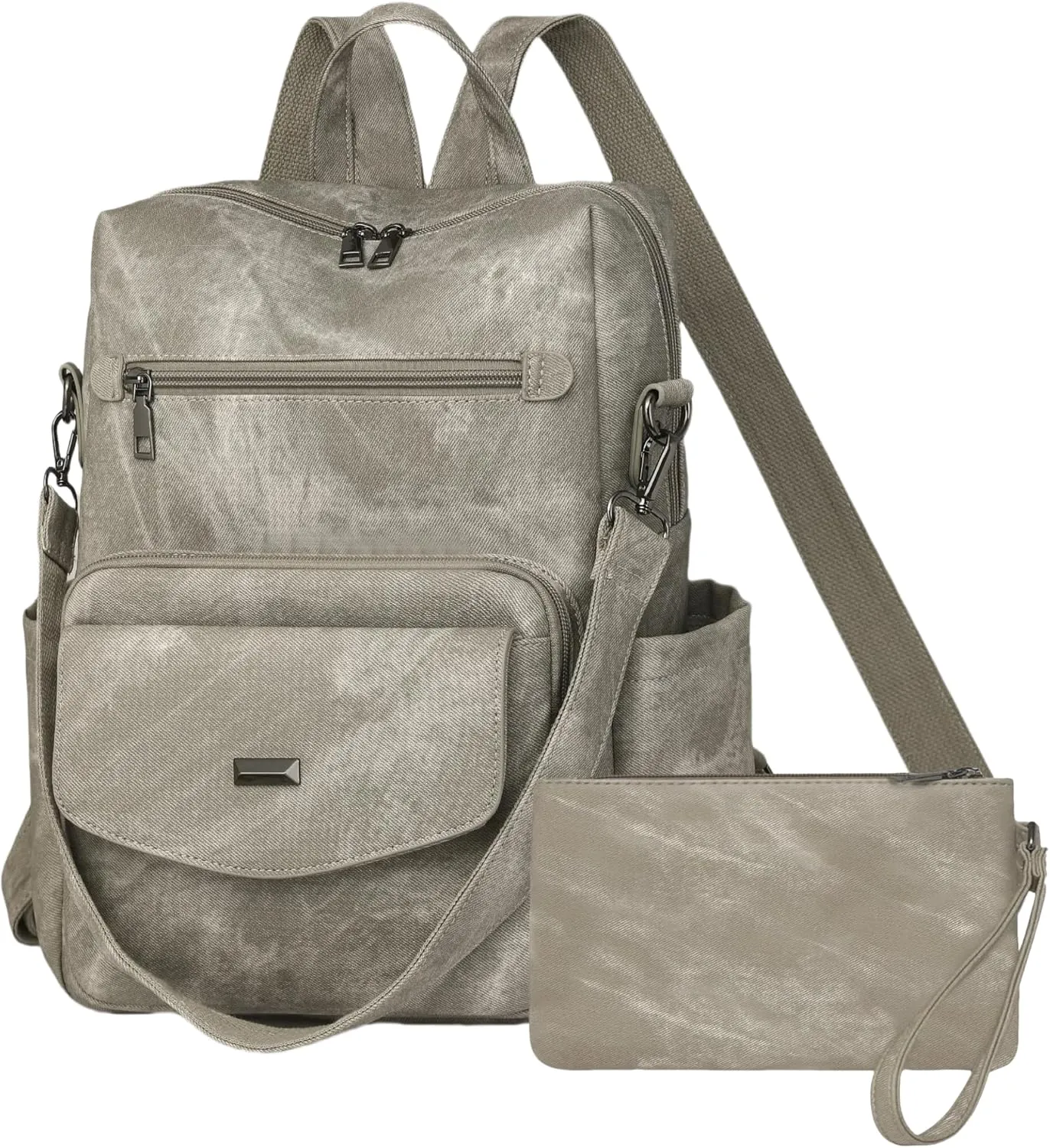Dora & Liz Women's Leather Backpack Purse Fashion Travel Backpack Designer Convertible Shoulder Bag Work Handbag with Wristlet (Grey)