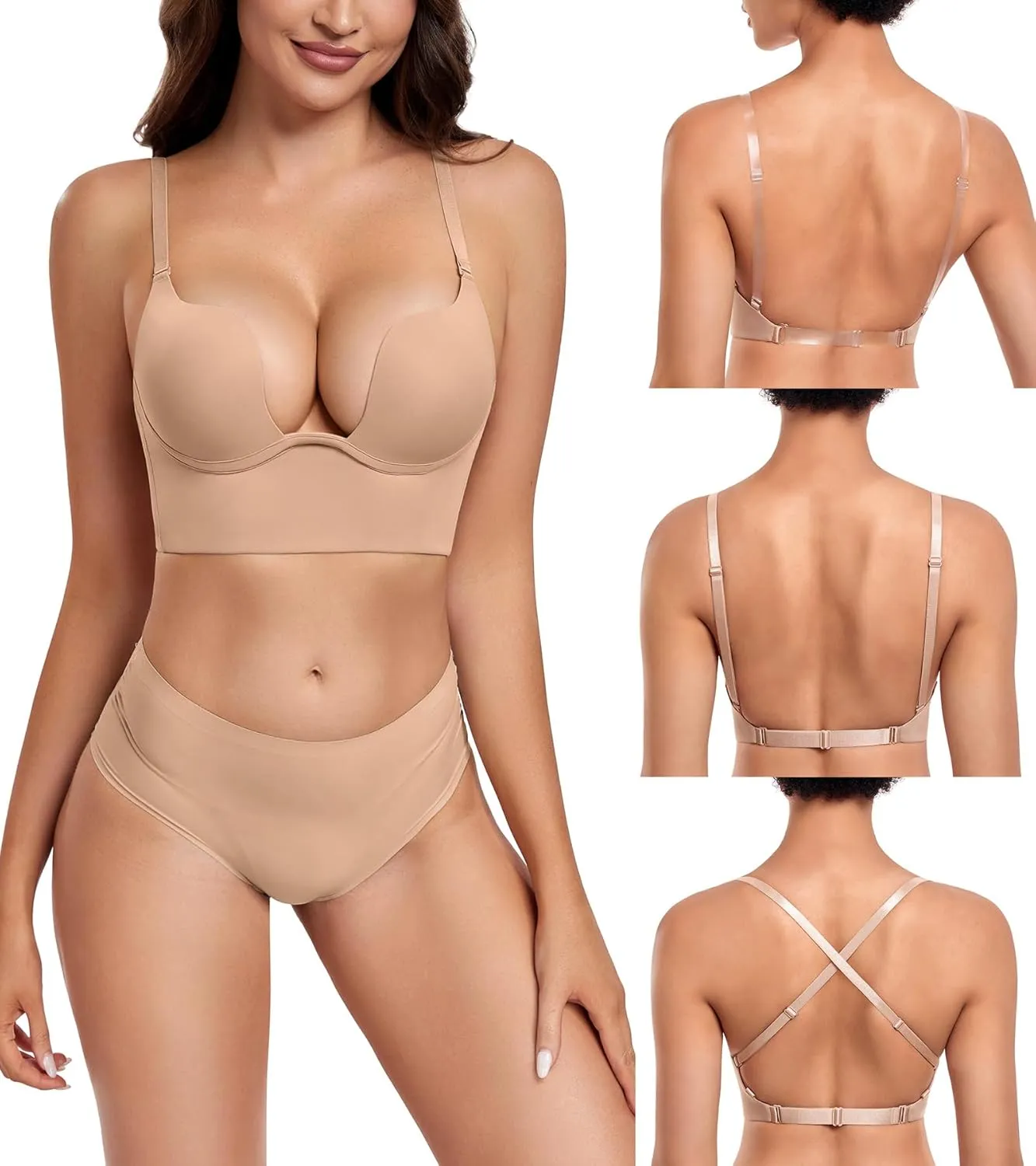 DotVol Women's Backless Multiway Convertible Low Cut Push Up Underwire Bra