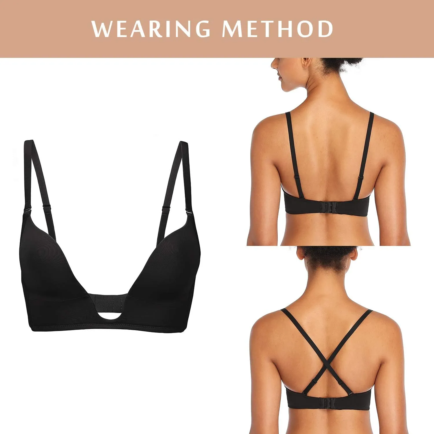 DotVol Women's Deep Plunge Bra Convertible Push up Low Cut Seamless Wireless Bra