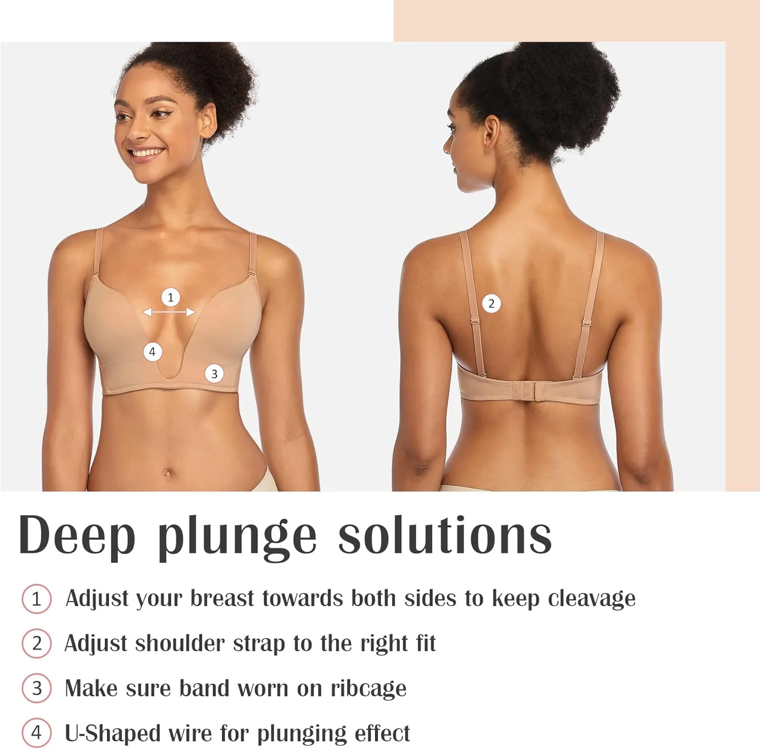 DotVol Women's Deep Plunge Bra Convertible Push up Low Cut Seamless Wireless Bra