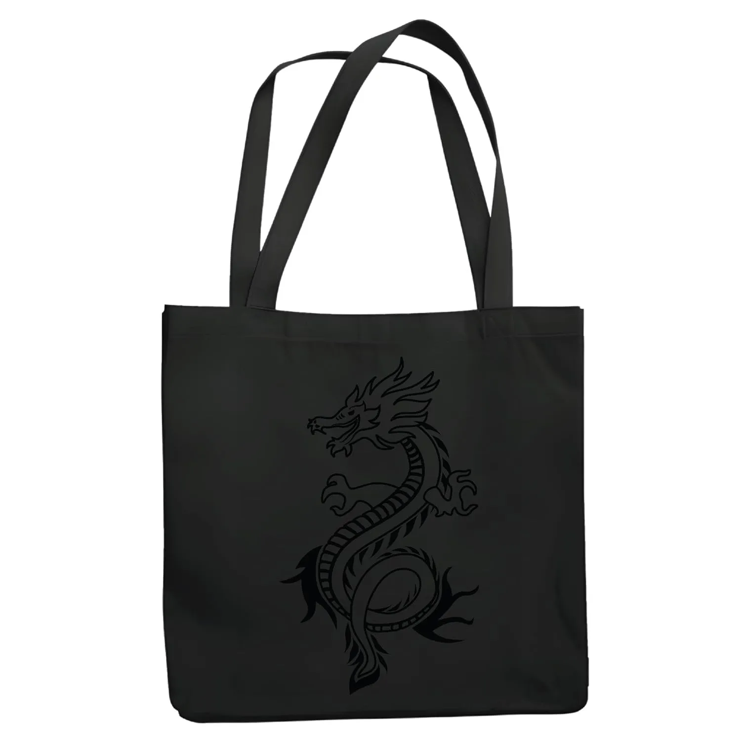 Dragon Stroke Gift Illustration in Stroke Style for Art Lovers Navy Black Multicolor Canvas Tote Bag