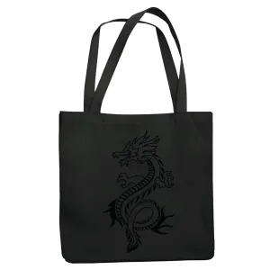 Dragon Stroke Gift Illustration in Stroke Style for Art Lovers Navy Black Multicolor Canvas Tote Bag