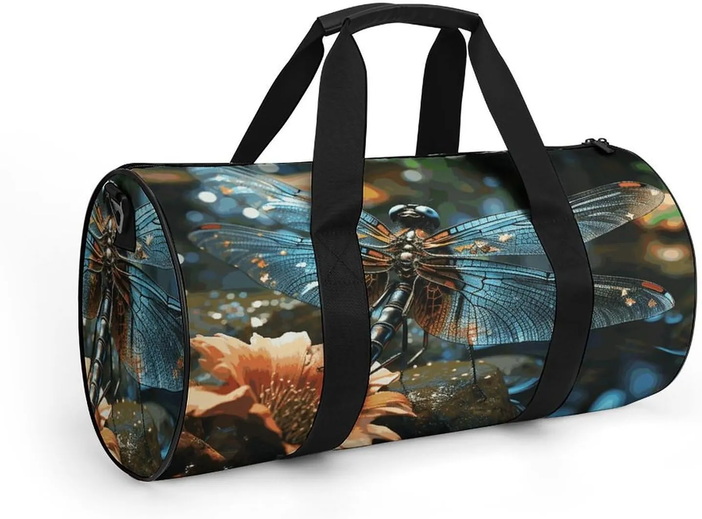 Dragonfly Flying on The Pond Gym Bag Small Travel Duffle Bag with Compartment Carry On Weekender Bag for Women Men