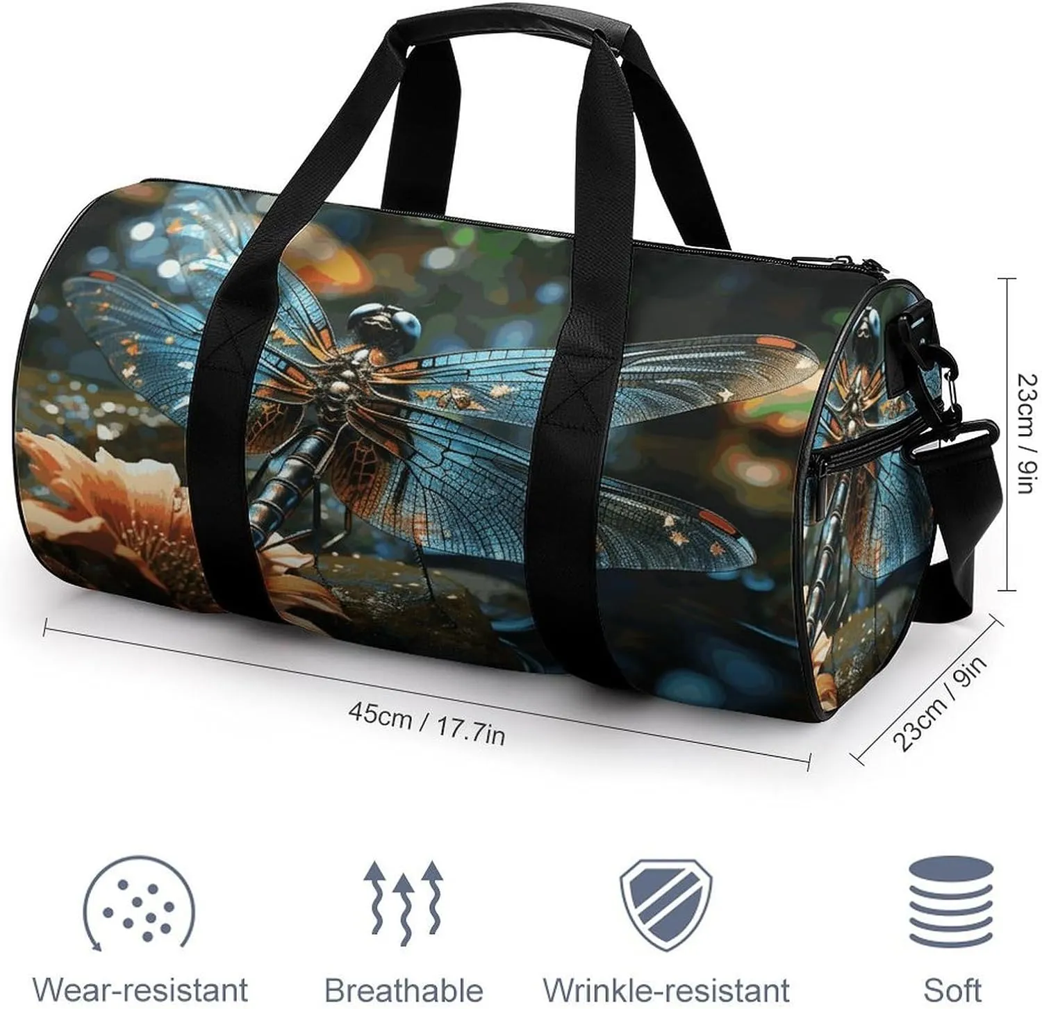 Dragonfly Flying on The Pond Gym Bag Small Travel Duffle Bag with Compartment Carry On Weekender Bag for Women Men