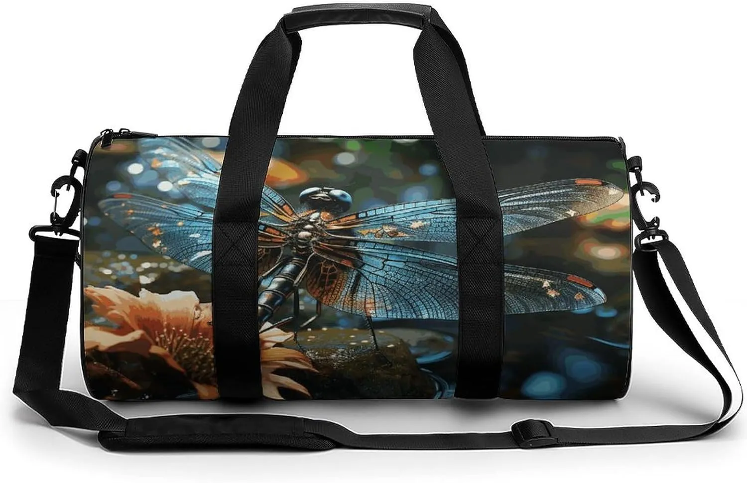 Dragonfly Flying on The Pond Gym Bag Small Travel Duffle Bag with Compartment Carry On Weekender Bag for Women Men