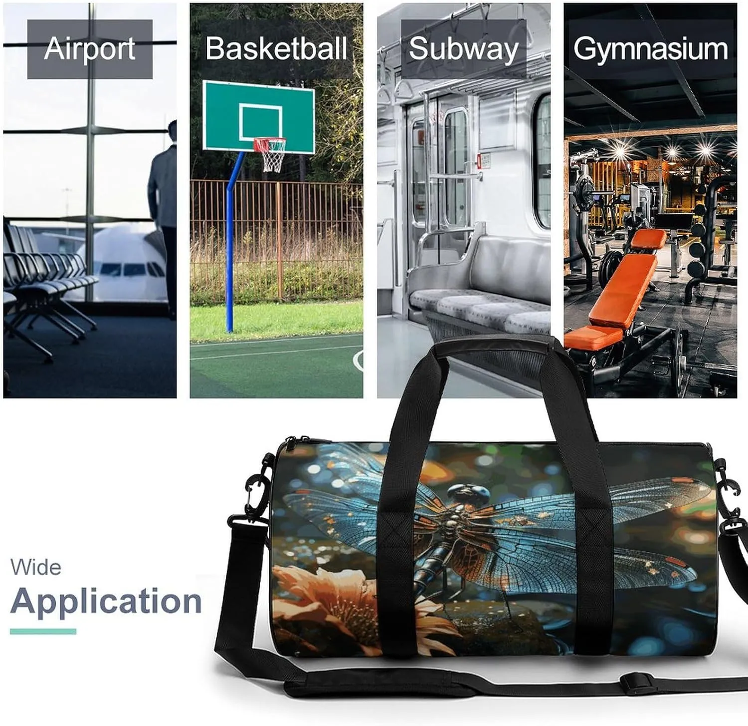 Dragonfly Flying on The Pond Gym Bag Small Travel Duffle Bag with Compartment Carry On Weekender Bag for Women Men