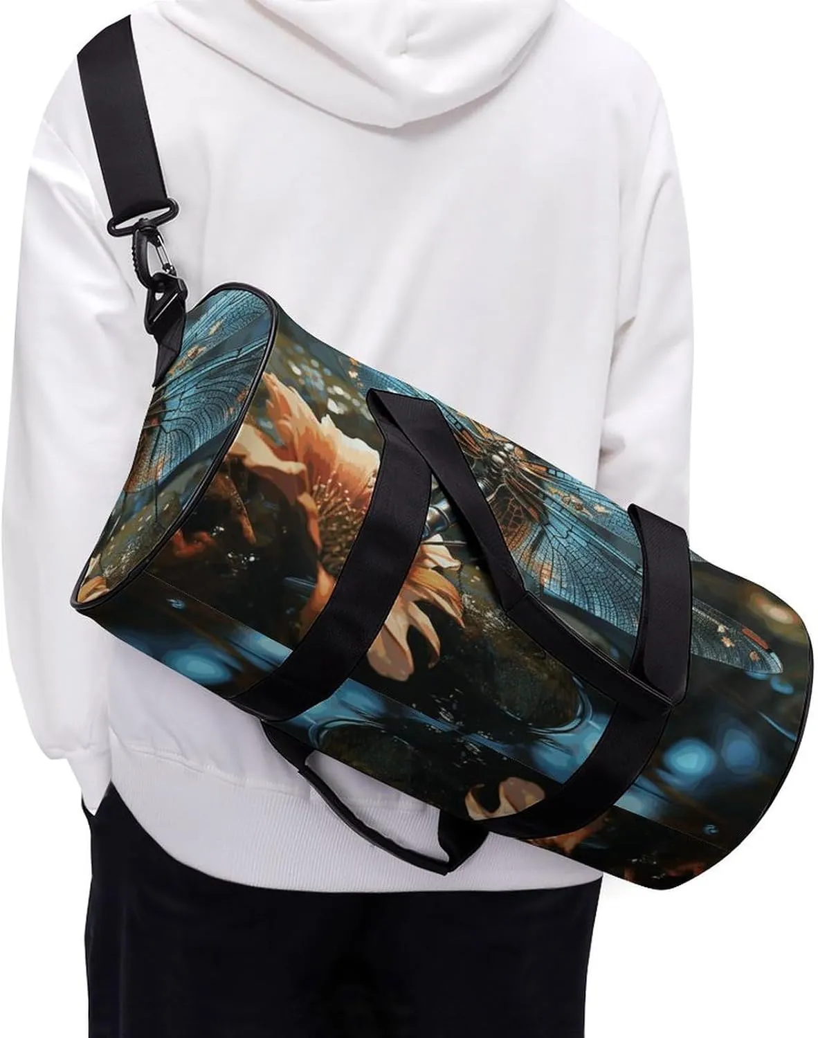 Dragonfly Flying on The Pond Gym Bag Small Travel Duffle Bag with Compartment Carry On Weekender Bag for Women Men