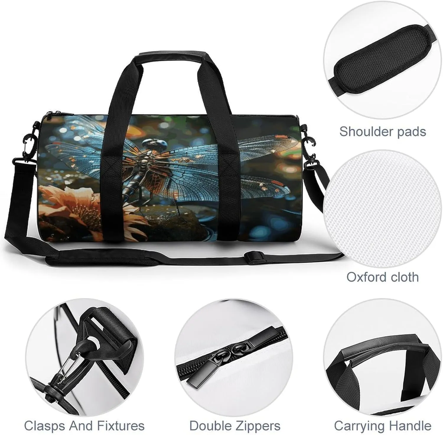 Dragonfly Flying on The Pond Gym Bag Small Travel Duffle Bag with Compartment Carry On Weekender Bag for Women Men