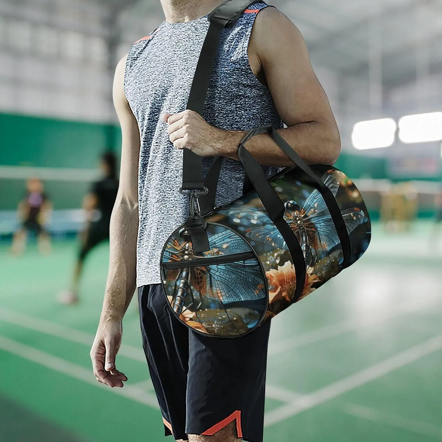 Dragonfly Flying on The Pond Gym Bag Small Travel Duffle Bag with Compartment Carry On Weekender Bag for Women Men