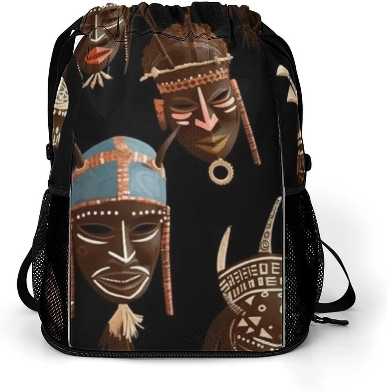 Drawstring Backpack African Ritual Ethnic Tribal Printed Gym Sack Drawstring Bags with Compartment for Men And Women