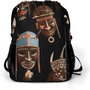 Drawstring Backpack African Ritual Ethnic Tribal Printed Gym Sack Drawstring Bags with Compartment for Men And Women