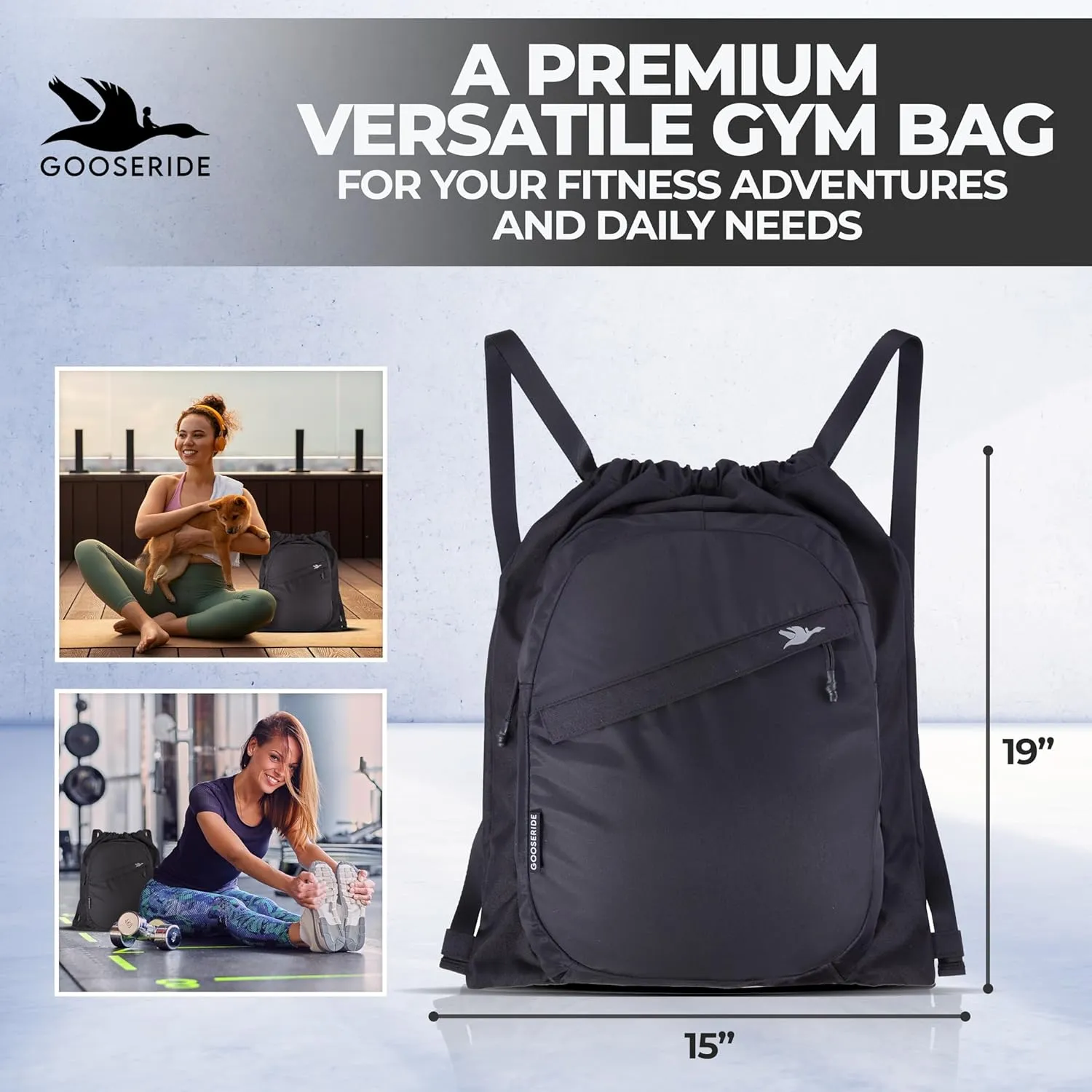 Drawstring Backpack for Men and Women - Versatile Sports Drawstring Bag with Thick Strap, Athletic Gym Bag Backpack, Cinch Bag with Organizer, Waterproof Draw String Bag for Beach - Black