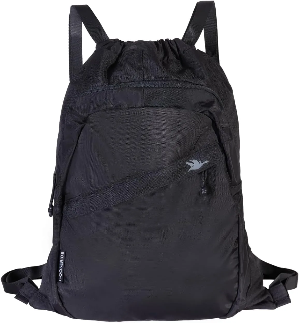Drawstring Backpack for Men and Women - Versatile Sports Drawstring Bag with Thick Strap, Athletic Gym Bag Backpack, Cinch Bag with Organizer, Waterproof Draw String Bag for Beach - Black