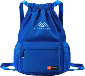 Drawstring Backpack for Women Men Sport Gym Bag Water Resistant Backpack Sandproof Beach Bag With Mesh Pockets (Blue)