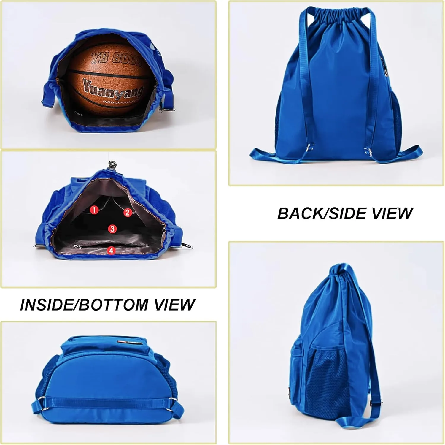 Drawstring Backpack for Women Men Sport Gym Bag Water Resistant Backpack Sandproof Beach Bag With Mesh Pockets (Blue)