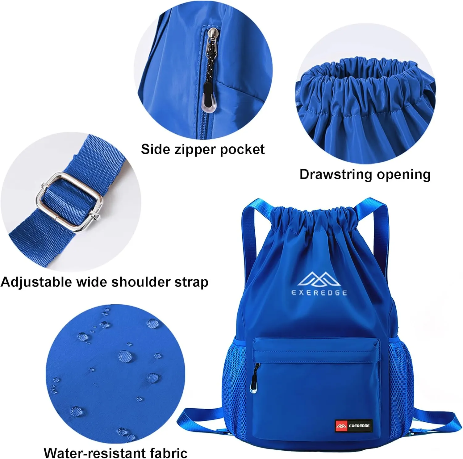 Drawstring Backpack for Women Men Sport Gym Bag Water Resistant Backpack Sandproof Beach Bag With Mesh Pockets (Blue)