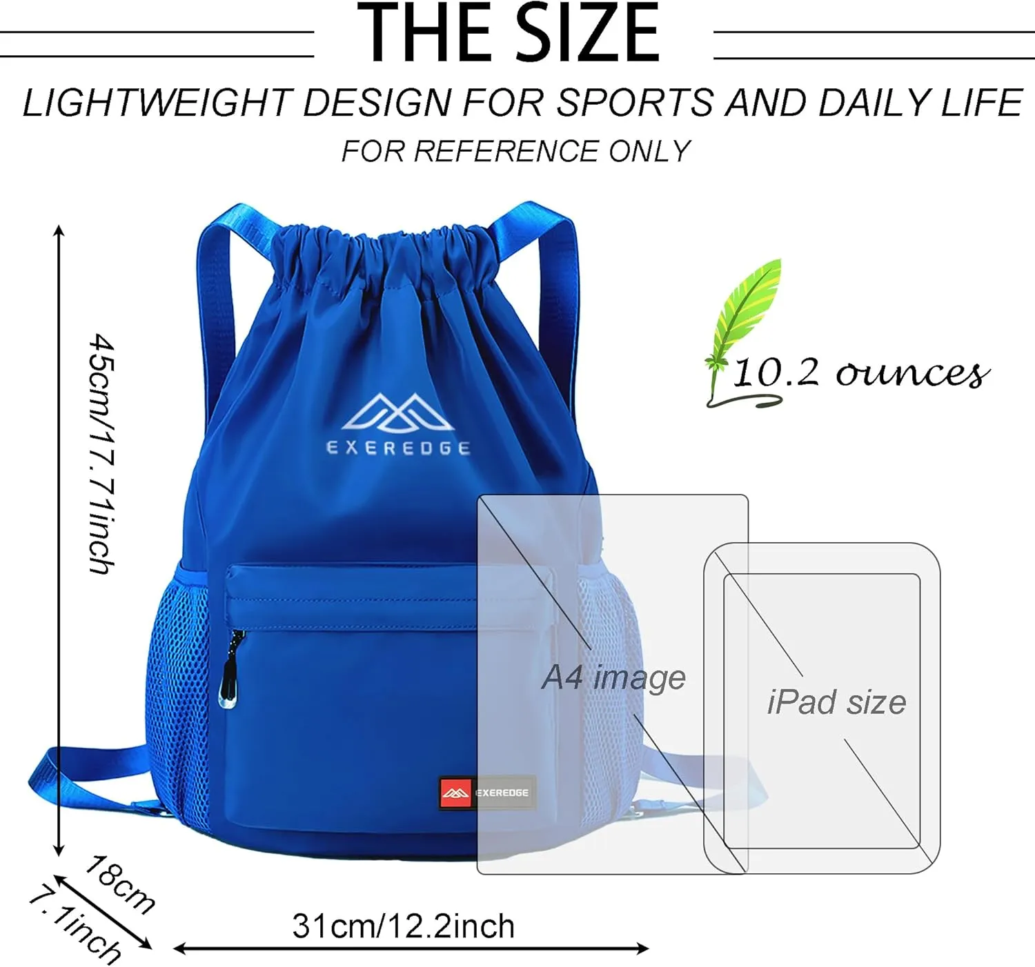 Drawstring Backpack for Women Men Sport Gym Bag Water Resistant Backpack Sandproof Beach Bag With Mesh Pockets (Blue)