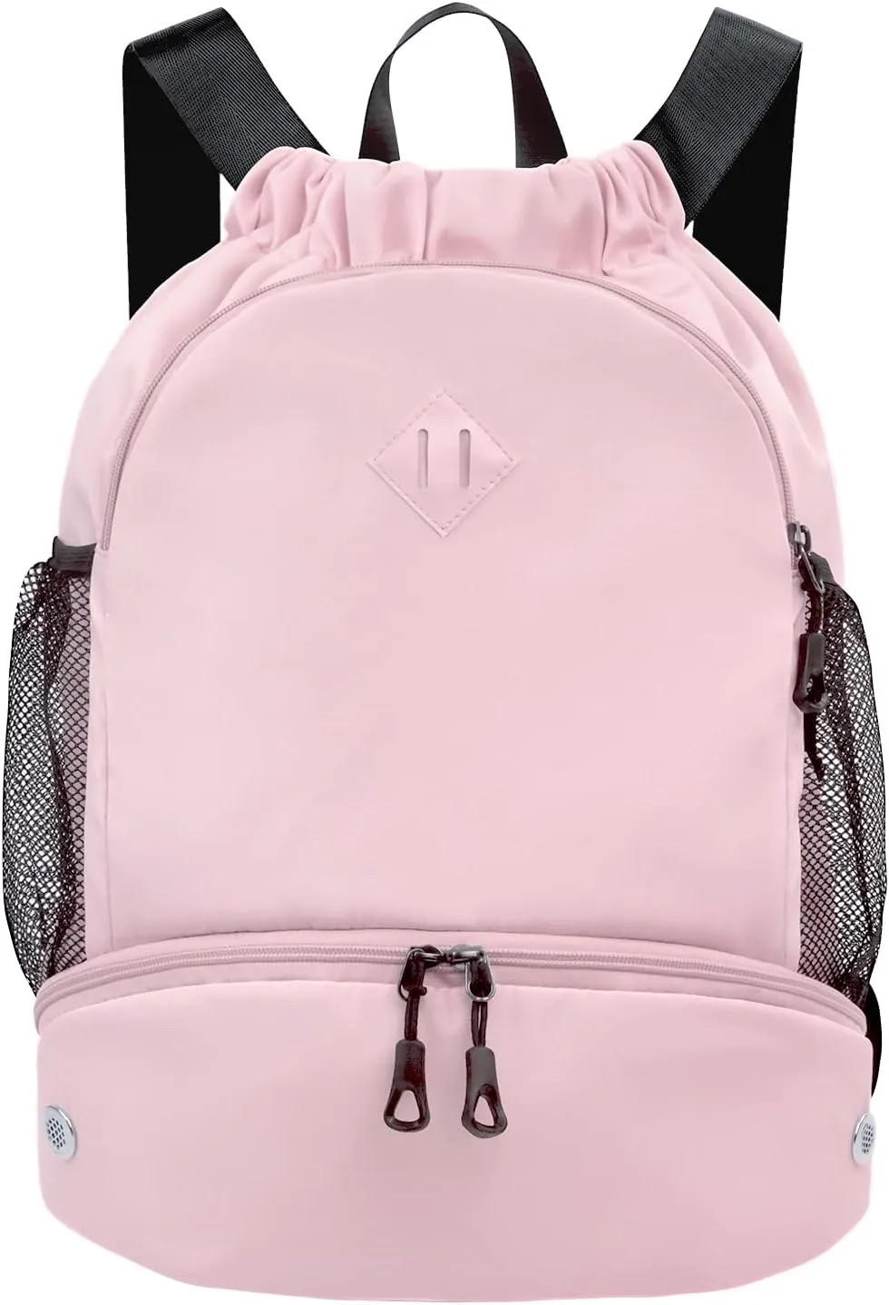 Drawstring Backpack Gym Backpack with Shoe Compartment for Men Women String Sports Bag with Wet Pocket Cinch Swim Beach Bag, Pink (Patent Pending)