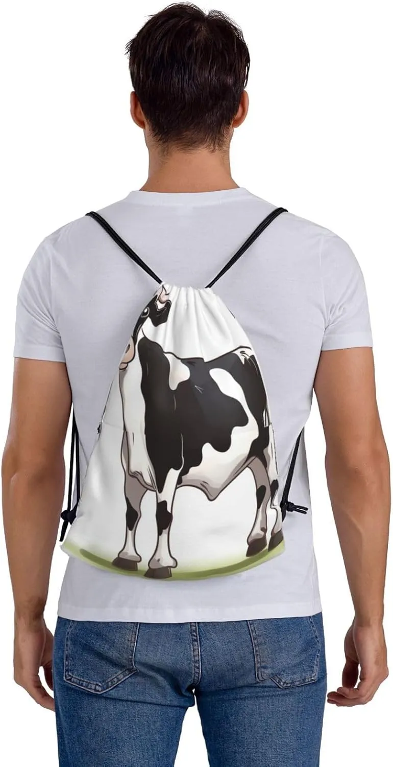 Drawstring Backpack Gym Bag Cinch Bag Draw String Back Bag Dairy Cow Drawstring Bags for Travel