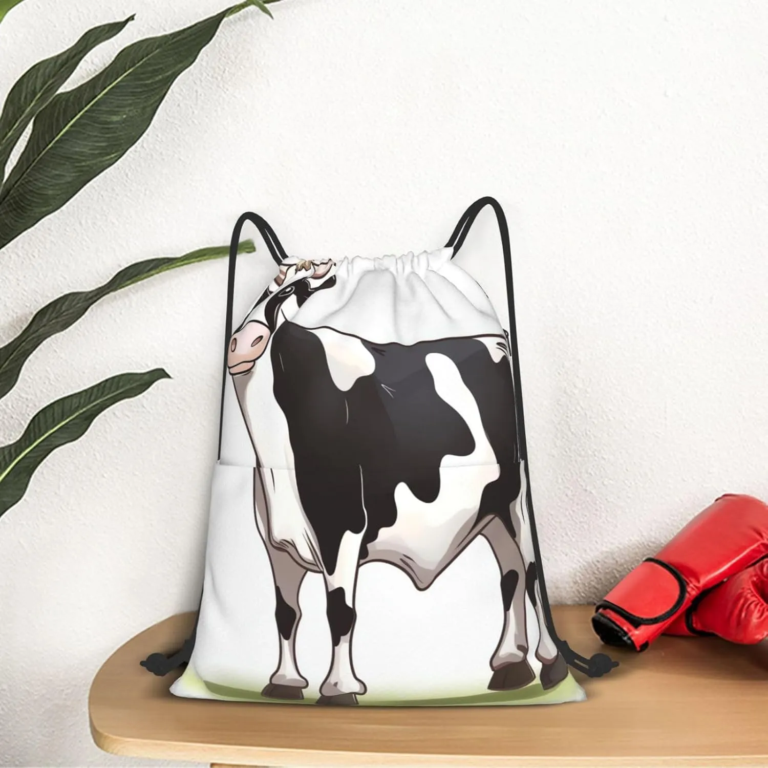Drawstring Backpack Gym Bag Cinch Bag Draw String Back Bag Dairy Cow Drawstring Bags for Travel