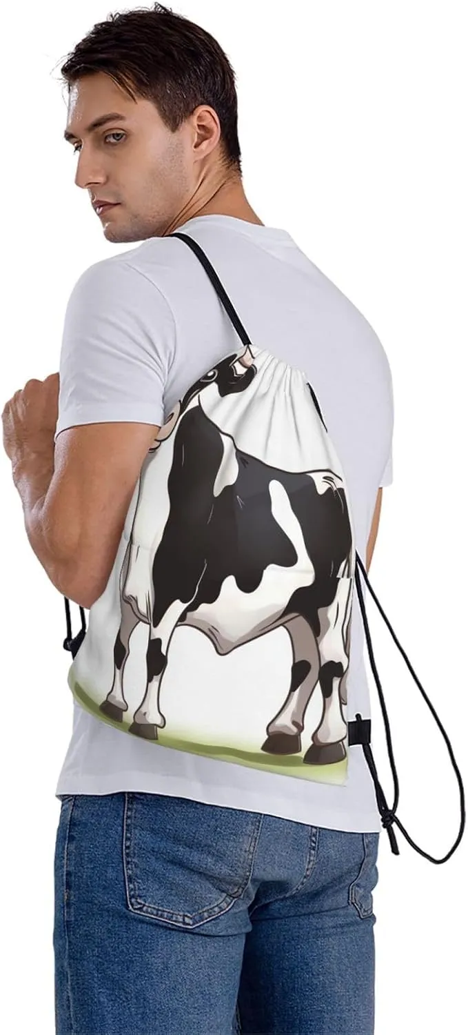 Drawstring Backpack Gym Bag Cinch Bag Draw String Back Bag Dairy Cow Drawstring Bags for Travel