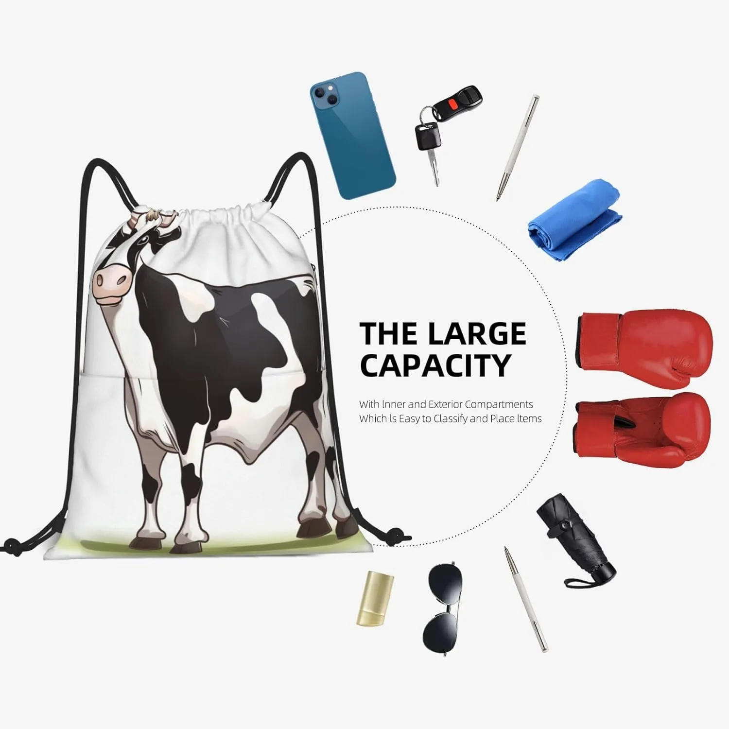 Drawstring Backpack Gym Bag Cinch Bag Draw String Back Bag Dairy Cow Drawstring Bags for Travel