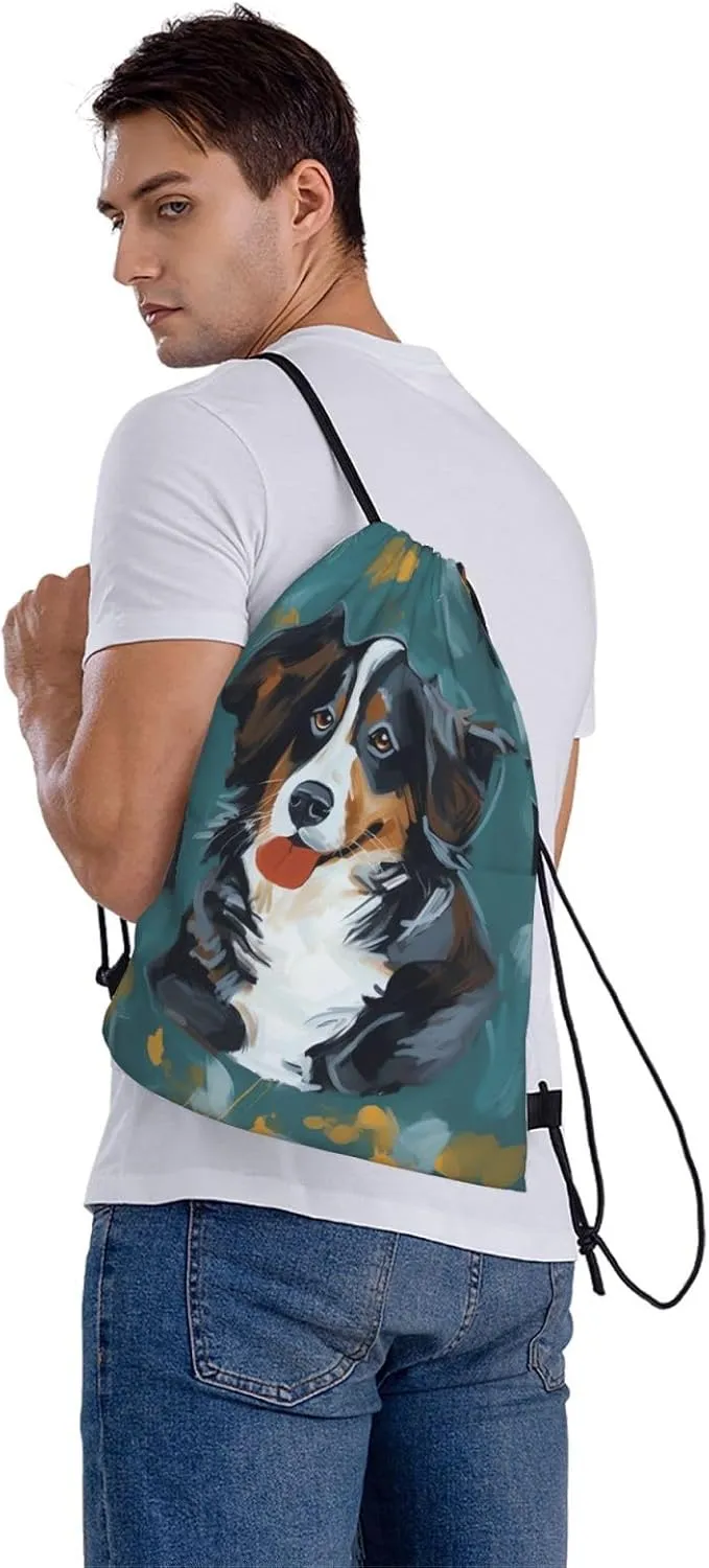 Drawstring Backpack Gym Bag Cinch Bag Draw String Back Bag Painting Dog Drawstring Bags for Travel