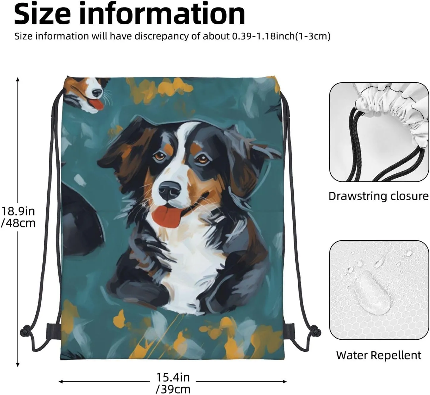 Drawstring Backpack Gym Bag Cinch Bag Draw String Back Bag Painting Dog Drawstring Bags for Travel